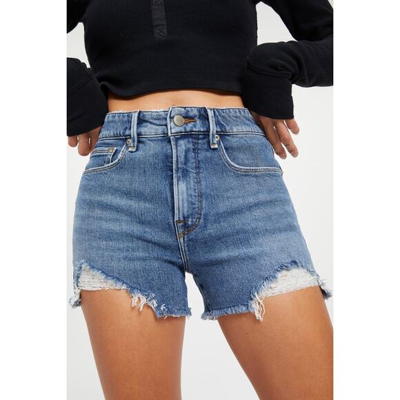 NEW Good American Cut-Off Jean Shorts Plus Size 22 Blue Denim High Waisted - Picture 1 of 7